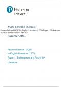 Pearson Edexcel GCSE In English Literature (1ET0) Paper 1: Shakespeare  and Post-1914 Literature MS 2023