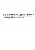 HESI A2 V2 Grammar, Vocabulary, Reading & Math Exam Questions With Correct Answers Latest Updated 2024 (GRADED)