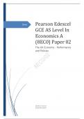 Edexcel GCE AS Level In Economics A (8EC0) Paper 02 The UK Economy - Performance and Policies  together with Mark Scheme  Summer 2023