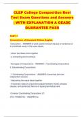CLEP College Composition Real  Test Exam Questions and Answers  | WITH EXPLANATION A GEADE  GUARANTEE PASS
