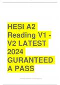 HESI A2 Reading V1 -V2 LATEST 2024 GURANTEED A PASS