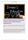 Drivers Ed FLVS Final Exam Containing 94 terms with Verified Solutions Updated 2024. 