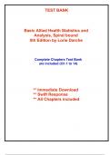 Test Bank for Basic Allied Health Statistics and Analysis, Spiral bound, 5th Edition Darche (All Chapters included)