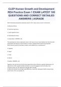 CLEP Human Growth and Development REA Practice Exam 1 EXAM LATEST 100 QUESTIONS AND CORRECT DETAILED ANSWERS | AGRADE.