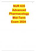 NUR 635 Advanced Pharmacology Mid-Term Exam 2024