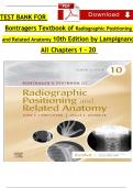 Test Bank for Bontrager's Textbook of Radiographic Positioning and Related Anatomy, 10th Edition by John Lampignano, All Chapters 1 - 20, Newest Version