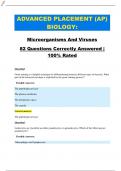 ADVANCED PLACEMENT (AP) BIOLOGY: MICROORGANISMS AND VIRUSES 82 QUESTIONS CORRECTLY ANSWERED | 100% RATED