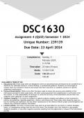 DSC1630 Assignment 4 (100% ANSWERS) Semester 1 2024 - DISTINCTION GUARANTEED
