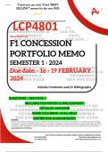 LCP4801 F1 CONCESSION PORTFOLIO MEMO - UNISA -  FEBRUARY 2024 - SEMESTER 1 - DUE 19th FEBRUARY 2024. DISTINCTION GUARANTEED!!! ️️️️️