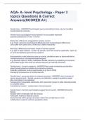 AQA- A- level Psychology - Paper 3 topics Questions & Correct Answers(SCORED A+)