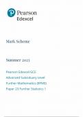 Pearson Edexcel GCE Advanced Subsiduary Level Further Mathematics (8FM0) Paper 23 Further Statistics-SUMMER 2023 MARK SCHEME