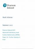 Pearson Edexcel GCE Advanced Subsiduary Level Further Mathematics (8FM0) Paper 24  Further Statistics 2 Final--SUMMER 2023 MARK SCHEME