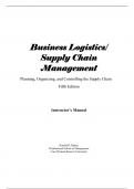 Test Bank Business Logistics/ Supply Chain Management Planning, Organizing, and Controlling the Supply Chain Fifth ( 5) Edition By Ronal H. Ballu 2023 Complete Guide A+