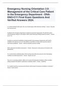 Emergency Nursing Orientation 3.0: Management of the Critical Care Patient in the Emergency Department  Exam Review Questions And Correct Answers 2024.