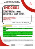 IND2601 ASSIGNMENT 1 MEMO - SEMESTER 1 - 2024 UNISA – DUE DATE: - (DETAILED ANSWERS WITH FOOTNOTES AND A BIBLIOGRAPHY - DISTINCTION GUARANTEED!)