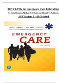 TEST BANK For Emergency Care, 14th Edition by Daniel Limmer, Michael F. O'Keefe, Verified Chapters 1 - 41, Complete Newest Version