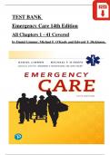 Emergency Care 14th Edition TEST BANK by Daniel Limmer, Michael F. O'Keefe, All Chapters 1 - 41, Complete Verified Latest Version
