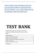TEST BANK FOR PHARMACOLOGY CLEAR AND SIMPLE 3RD EDITION BY WATKINS  ALL CHAPTERS WITH ANSWERS AND RATIONALES