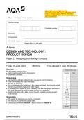 2023 AQA A-level DESIGN AND TECHNOLOGY: PRODUCT DESIGN 7552/2 Paper 2 Designing and Making Principles Question Paper & Mark scheme (Merged) June 2023 [VERIFIED]