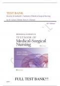 Test Bank For Brunner & Suddarth's Textbook of Medical-Surgical Nursing 14th Edition by Dr. Janice L Hinkle, Kerry H. Cheeve||ISBN NO:10,1496347994||ISBN NO:13,978-1496347992||All Chapters||Complete Guide A+