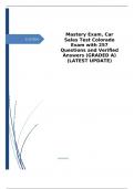 Mastery Exam, Car Sales Test Colorado Exam with 257 Questions and Verified Answers (GRADED A) (LATEST UPDATE)