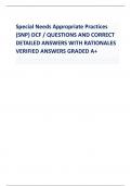 Special Needs Appropriate Practices (SNP) DCF / QUESTIONS AND CORRECT DETAILED ANSWERS WITH RATIONALES VERIFIED ANSWERS GRADED A+
