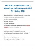 EPA 608 Core Practice Exam | Questions and Answers Graded A+ | Latest 2024