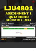 LJU4801 ASSIGNMENT 1 QUIZ MEMO - SEMESTER 1 - 2024 UNISA – DUE DATE: - 26 FEBRUARY 2024 (DISTINCTION GUARANTEED!)