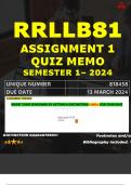RRLLB81 ASSIGNMENT 1 QUIZ MEMO - SEMESTER 1 - 2024 UNISA – DUE DATE: - 13 MARCH 2024 (DISTINCTION GUARANTEED!)