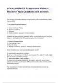Advanced Health Assessment Midterm Review of Quiz Questions and answers