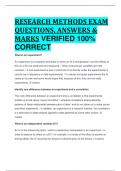 BEST ANSWERS RESEARCH METHODS EXAM QUESTIONS, ANSWERS & MARKS VERIFIED 100%  CORRECT