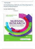 Test Bank for Nursing Research Methods and Critical Appraisal for Evidence Based Practice 9th Edition by Geri Lobiondo Wood perfect solution graded A+  