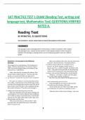 SAT PRACTICE TEST 1 EXAM (Reading Test, writing and  language test, Mathematics Test) QUESTIONS|VERIFIED  RATED A.
