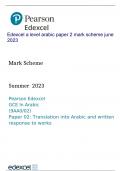 Edexcel a level arabic paper 2 mark scheme june 2023   Mark Scheme   Summer 2023  Pearson Edexcel GCE In Arabic (9AA0/02) Paper 02: Translation into Arabic and written response to works