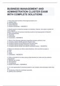 BUSINESS MANAGEMENT AND ADMINISTRATION CLUSTER EXAM WITH COMPLETE SOLUTIONS