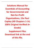 Solutions Manual  for Essentials of Accounting for Governmental and Not-for-Profit Organizations 15th  Edition By Paul Copley (All Chapters, 100% Original Verified, A+ Grade)