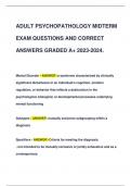 ADULT PSYCHOPATHOLOGY MIDTERM  EXAM QUESTIONS AND CORRECT  ANSWERS GRADED A+ 2023-2024.