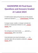 HAZWOPER 40 Final Exam Questions and Answers Graded A+ Latest 2024