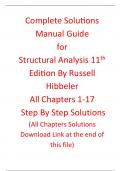 Solutions Manual for Structural Analysis 11th Edition By Russell Hibbeler (All Chapters, 100% Original Verified, A+ Grade)