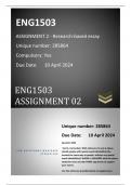 ENG1503 ASSIGNMENT 02 DUE 10 APRIL 2024 (285864 ). Trustworthy and reliable answers , additional notes  with 100% guaranteed pass.