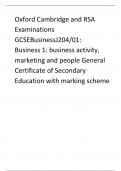 Oxford Cambridge and RSA Examinations  GCSEBusinessJ204/01:  Business 1: business activity, marketing and people General Certificate of Secondary Education with marking scheme