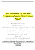 Test Bank and Solutions for Forensic Psychology, 6th Canadian Edition by Joanna Pozzulo
