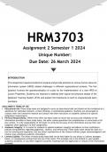 HRM3703 Assignment 2 (ANSWERS) Semester 1 2024 - DISTINCTION GUARANTEED