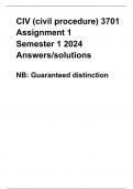 CIV 3701 (civil procedure) Assignment 1 Semester 1  2024 Answers/solutions (UNISA)