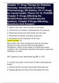 Chapter 17: Drug Therapy for Diabetes Visovsky: Introduction to Clinical Pharmacology, 9th Edition, Ch 11 drugs for mental health, Pharm Ch 10, PHARM- Chapter 9: Drugs Affecting the Renal/Urinary and Cardiovascular Systems, Chapter 9 Drugs Affecting... Qu
