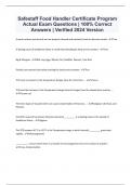 Safestaff Food Handler Certificate Program Actual Exam Questions | 100% Correct Answers | Verified 2024 Version
