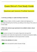 Guam Driver's Test Study Guide Questions and Answers (2024 / 2025) (Verified Answers)