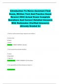 Introduction To Nurse Assistant Final  Exam, Written Test And Practice Exam  Newest 2024 Actual Exam Complete  Questions And Correct Detailed Answers  With Rationales (Verified Answers)  |Already Graded A+