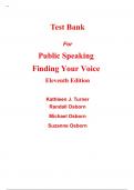 Test Bank for Public Speaking Finding Your Voice 11th Edition By Kathleen Turner, Randall Osborn, Michael Osborn, Suzanne Osborn (All Chapters, 100% Original Verified, A+ Grade)