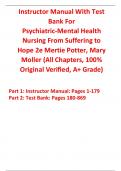 Instructor Manual with Test Bank for Psychiatric-Mental Health Nursing From Suffering to Hope 2nd Edition Mertie Potter, Mary Moller (All Chapters, 100% Original Verified, A+ Grade)